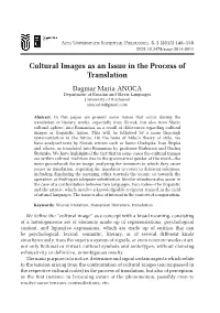 Cultural Images As an Issue in the Process of Translation Dagmar Maria ANOCA Department of Russian and Slavic Languages University of Bucharest Anocadm@Gmail.Com
