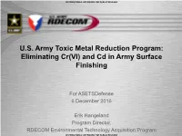 US Army Toxic Metal Reduction Program: Eliminating Cr(VI)