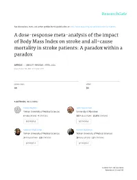 A Dose-Response Meta-Analysis of the Impact of Body Mass Index on Stroke and All-Cause Mortality in Stroke Patients: a Paradox Within a Paradox