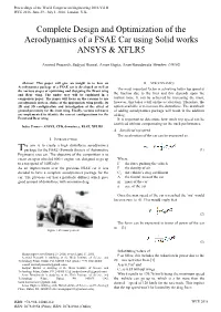 Complete Design and Optimization of the Aerodynamics of a FSAE Car Using Solid Works ANSYS & XFLR5