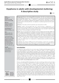 Dysphonia in Adults with Developmental Stuttering: a Descriptive Study