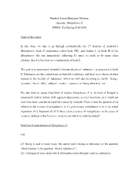 Hendrik Lorenz/Benjamin Morison Aristotle: Metaphysics Z PHI501, Fall/Spring 2018/2019