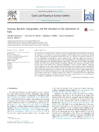 Isostasy, Dynamic Topography, and the Elevation of the Apennines of Italy ∗ Claudio Faccenna A, , Thorsten W