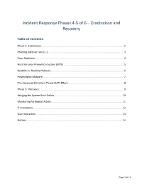 Incident Response Phases 4-5 of 6 – Eradication and Recovery