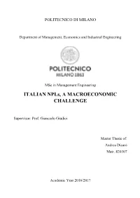 ITALIAN Npls, a MACROECONOMIC CHALLENGE
