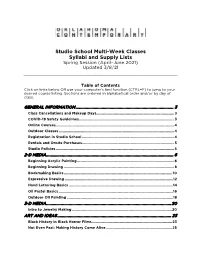 Studio School Multi-Week Classes Syllabi and Supply Lists Spring Session (April–June 2021) Updated 3/8/21
