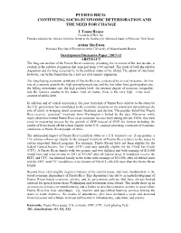 Puerto Rico: Continuing Socio-Economic Deterioration and the Need for Change