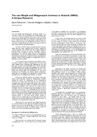 The Von Wright and Wittgenstein Archives in Helsinki (WWA): a Unique Resource