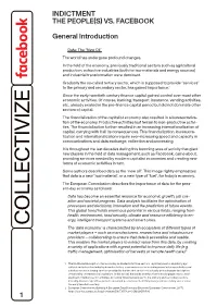 1 INDICTMENT the PEOPLE(S) VS. FACEBOOK General Introduction