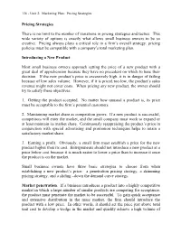136 - Unit 2: Marketing Plan: Pricing Strategies
