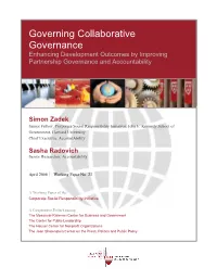 Governing Collaborative Governance Enhancing Development Outcomes by Improving Partnership Governance and Accountability