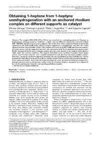Obtaining 1-Heptene from 1-Heptyne Semihydrogenation with an Anchored Rhodium Complex on Different Supports As Catalyst