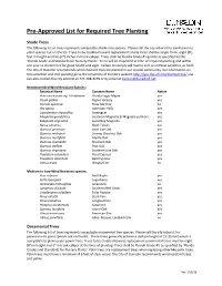 Pre-Approved List for Required Tree Planting
