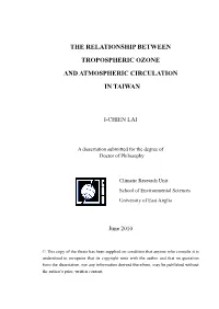 The Relationship Between Tropospheric Ozone and Atmospheric Circulation in Taiwan