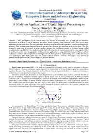 A Study on Application of Digital Signal Processing in Voice Disorder Diagnosis 1N