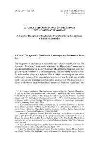 MODELLED on the APOSTOLIC TRADITION a Case for Reception