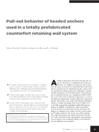Pull-Out Behavior of Headed Anchors Used in a Totally Prefabricated Counterfort Retaining Wall System