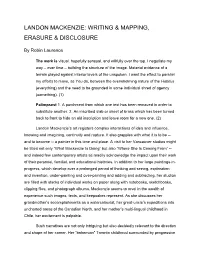 Writing & Mapping, Erasure & Disclosure