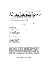 An Appraisal of Mass Media Role in Consolidating Democracy in Nigeria