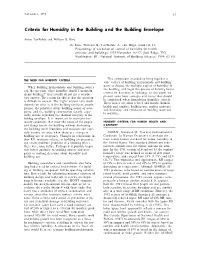 Criteria for Humidity in the Building and the Buidling Envelope