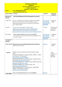 Induction and Welcome Activities School of Business, Tourism And