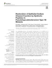 Restoration of Epithelial Sodium Channel Function by Synthetic Peptides in Pseudohypoaldosteronism Type 1B Mutants