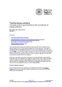 Voluntary Code to Good Practice in the Recruitment of Trainee Solicitors