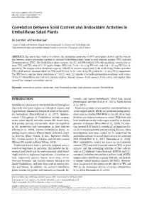 Correlation Between Solid Content and Antioxidant Activities in Umbelliferae Salad Plants