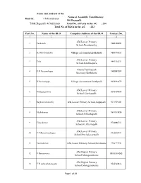 Name and Address of the District: Chikkaballapur Name of Assembly Constituency: 140 Bagepalli Total No. of Parts in the AC
