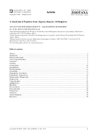 Zootaxa, a Check-List of Ensifera from Algeria (Insecta: Orthoptera)