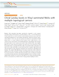 Chiral Landau Levels in Weyl Semimetal Nbas with Multiple Topological Carriers
