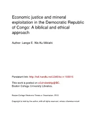 Economic Justice and Mineral Exploitation in the Democratic Republic of Congo: a Biblical and Ethical Approach