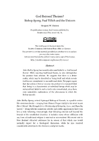 God Beyond Theism? Bishop Spong, Paul Tillich and the Unicorn