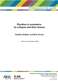 Pluralism in Economics: Its Critiques and Their Lessons