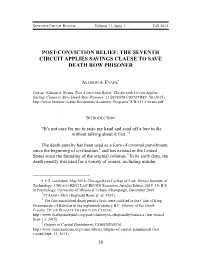 Post-Conviction Relief: the Seventh Circuit Applies Savings Clause to Save Death Row Prisoner