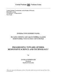 Progressing Toward Gender- Responsive Science and Technology*