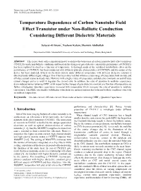 Temperature Dependence of Carbon Nanotube Field Effect Transistor Under Non-Ballistic Conduction Considering Different Dielectric Materials