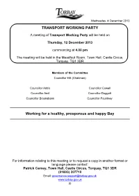 TRANSPORT WORKING PARTY Working for a Healthy, Prosperous