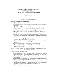 Course Summary for Math 508, Winter Quarter 2017: Advanced Commutative Algebra