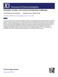 Oncolytic Viruses: Overcoming Translational Challenges
