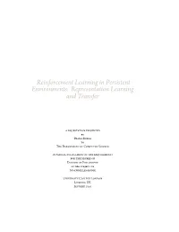 Reinforcement Learning in Persistent Environments: Representation Learning and Transfer