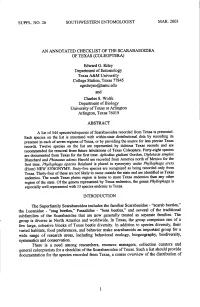 An Annotated Checklist of the Scarabaeoidea Oftexas (Coleoptera)