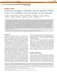 Functional Screening of Alzheimer Risk Loci Identifies PTK2B As An