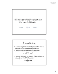 The Fine Structure Constant and Electron (G-2) Factor Theory Review