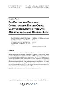 Contextualizing English Carved Cadaver Monuments of the Late- Medieval Social and Religious Elite