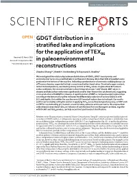 GDGT Distribution in a Stratified Lake and Implications for the Application