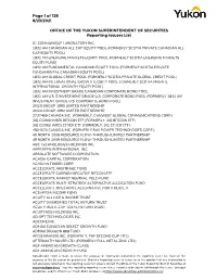 Yukon Reporting Issuer List