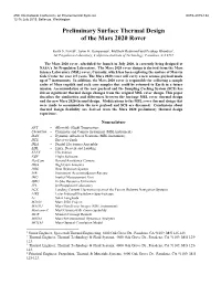 Preliminary Surface Thermal Design of the Mars 2020 Rover