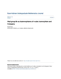 Weyl Group Bn As Automorphisms of N-Cube: Isomorphism and Conjugacy