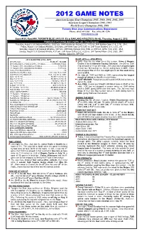 2012 Game Notes